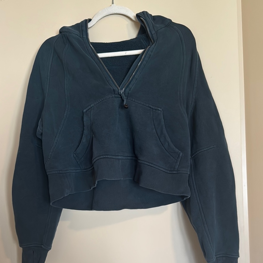 lululemon athletica cropped half-zip hoodie in deep teal